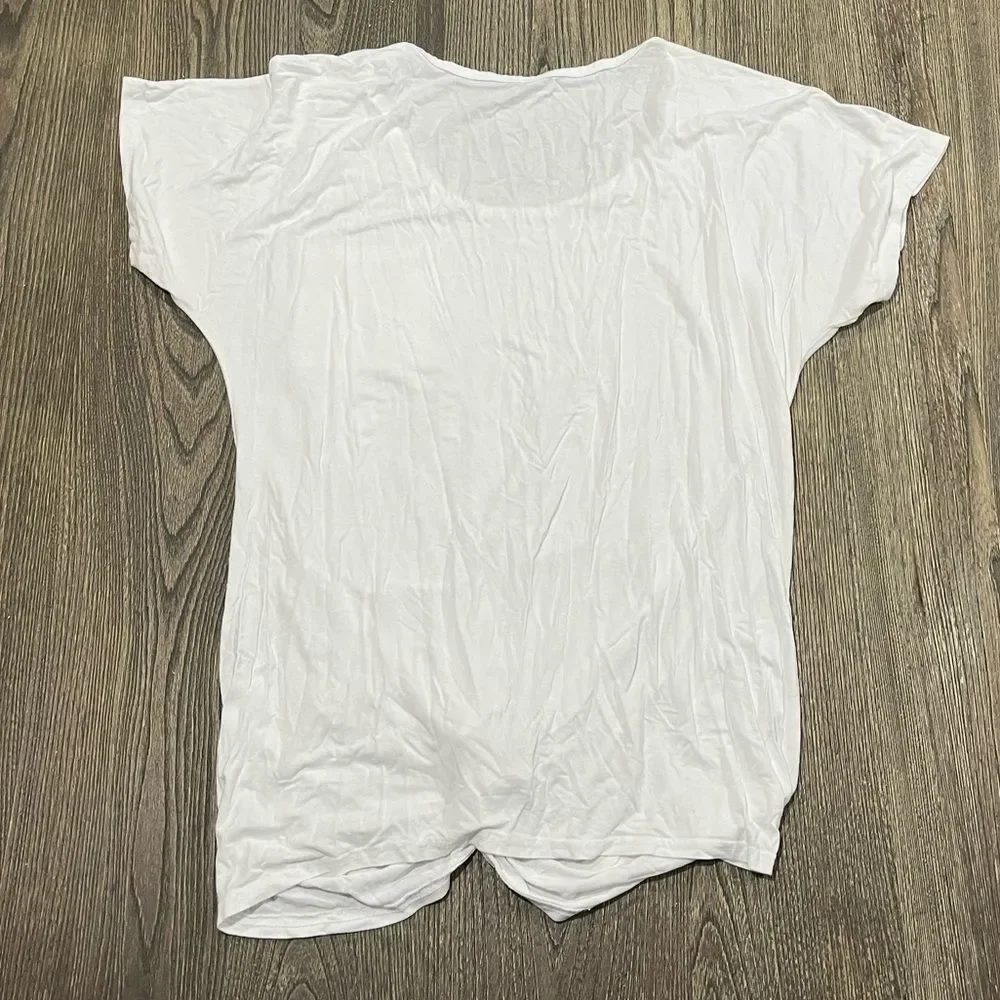 SHEIN Pocket Tee Shirt Short Sleeves Twist Front Crew Neck White Size M